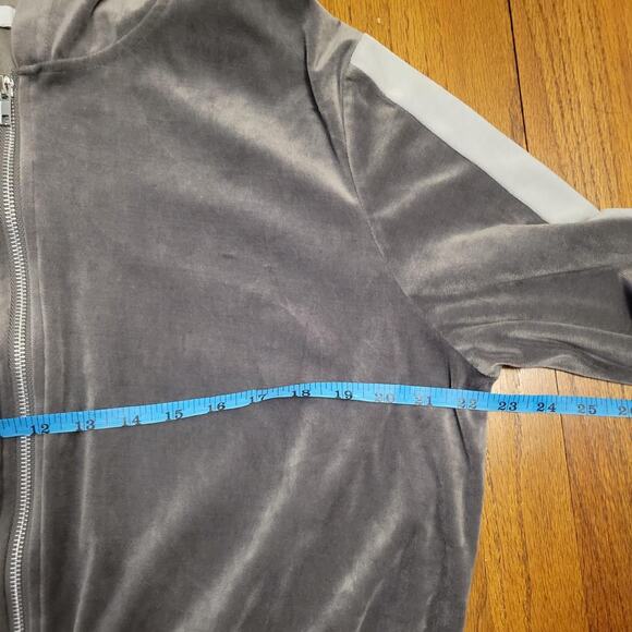 Gray Velour Track Jacket Hooded Full Zip 90's Y2K Streetwear Gorpcore Retro - Picture 2 of 5